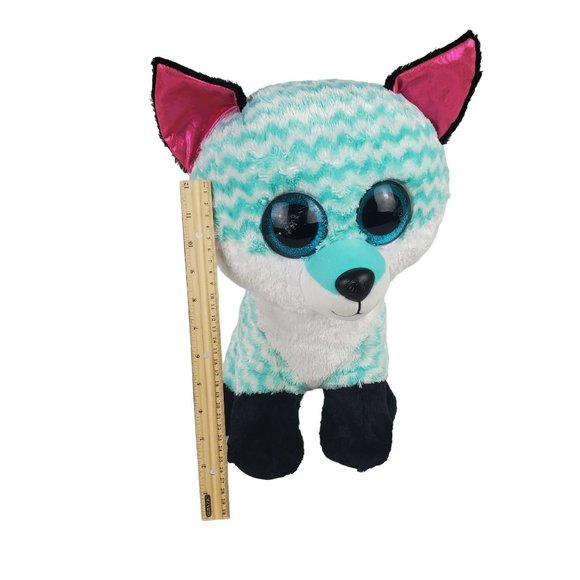 Ty Beanie Boo Piper The Fox Plush Large 16" Aqua Chevron Claires Exclusive - Picture 2 of 9